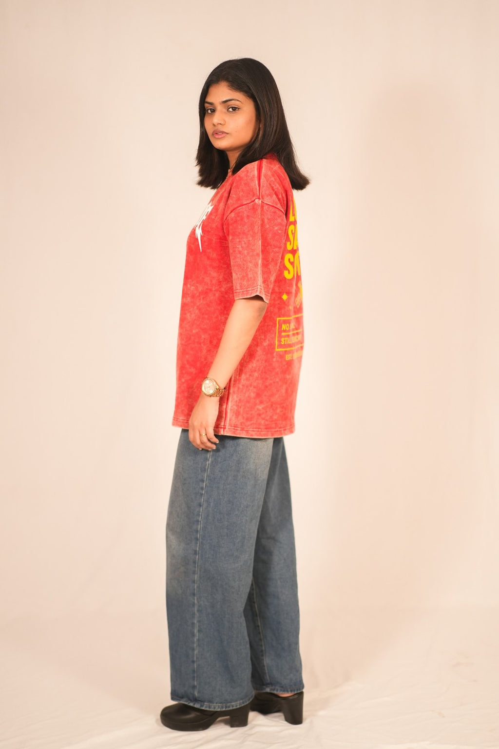 Dopamine Acid Wash Oversized T-Shirt – Red