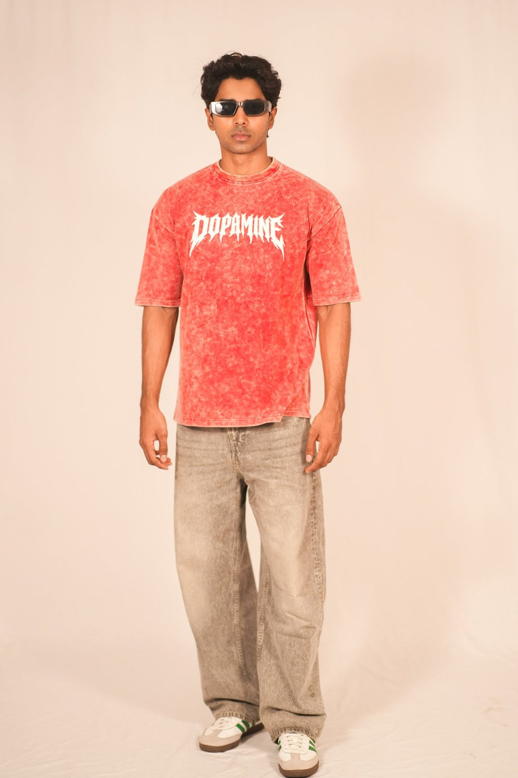 Dopamine Acid Wash Oversized T-Shirt – Red