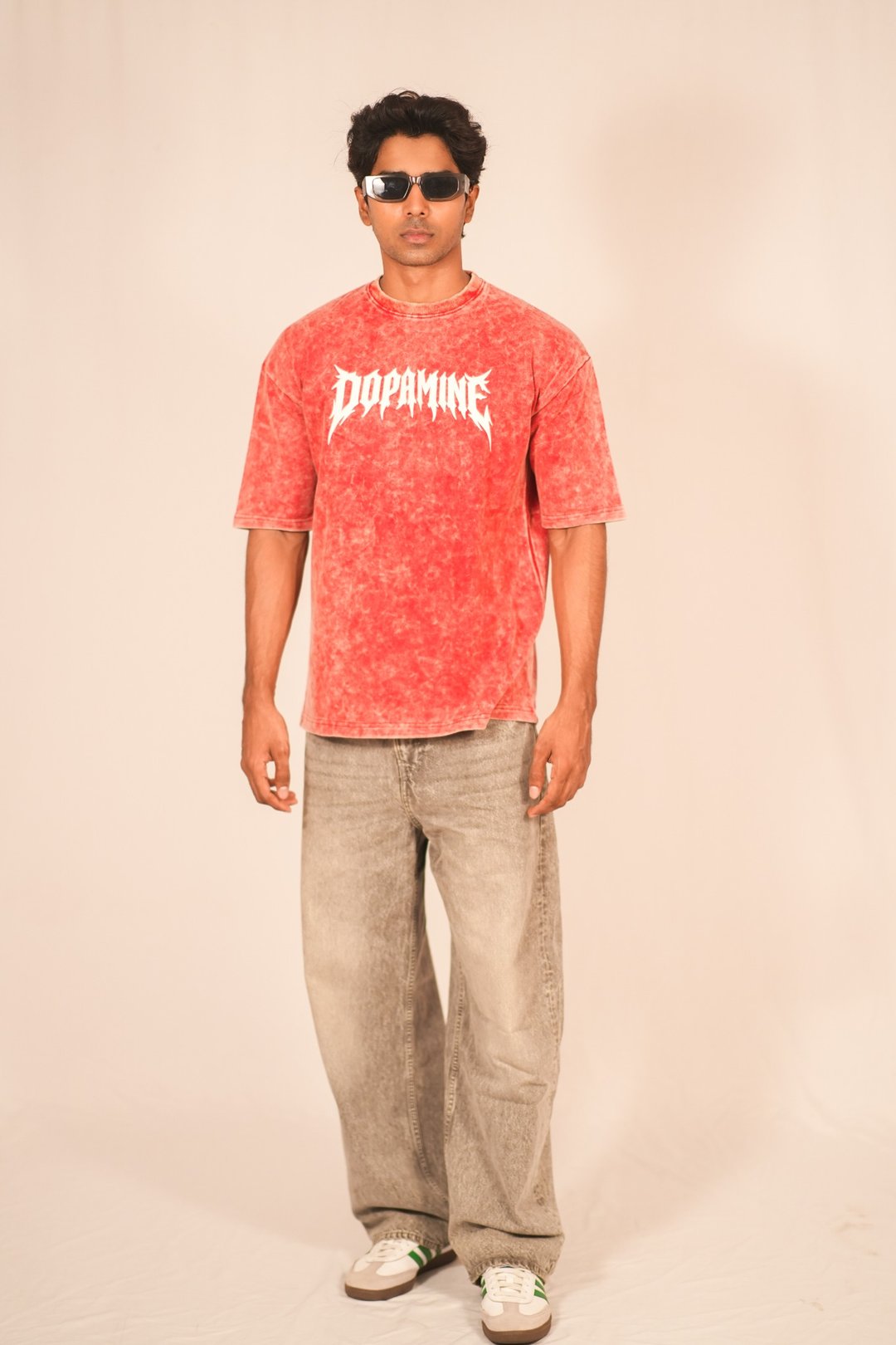Dopamine Acid Wash Oversized T-Shirt – Red