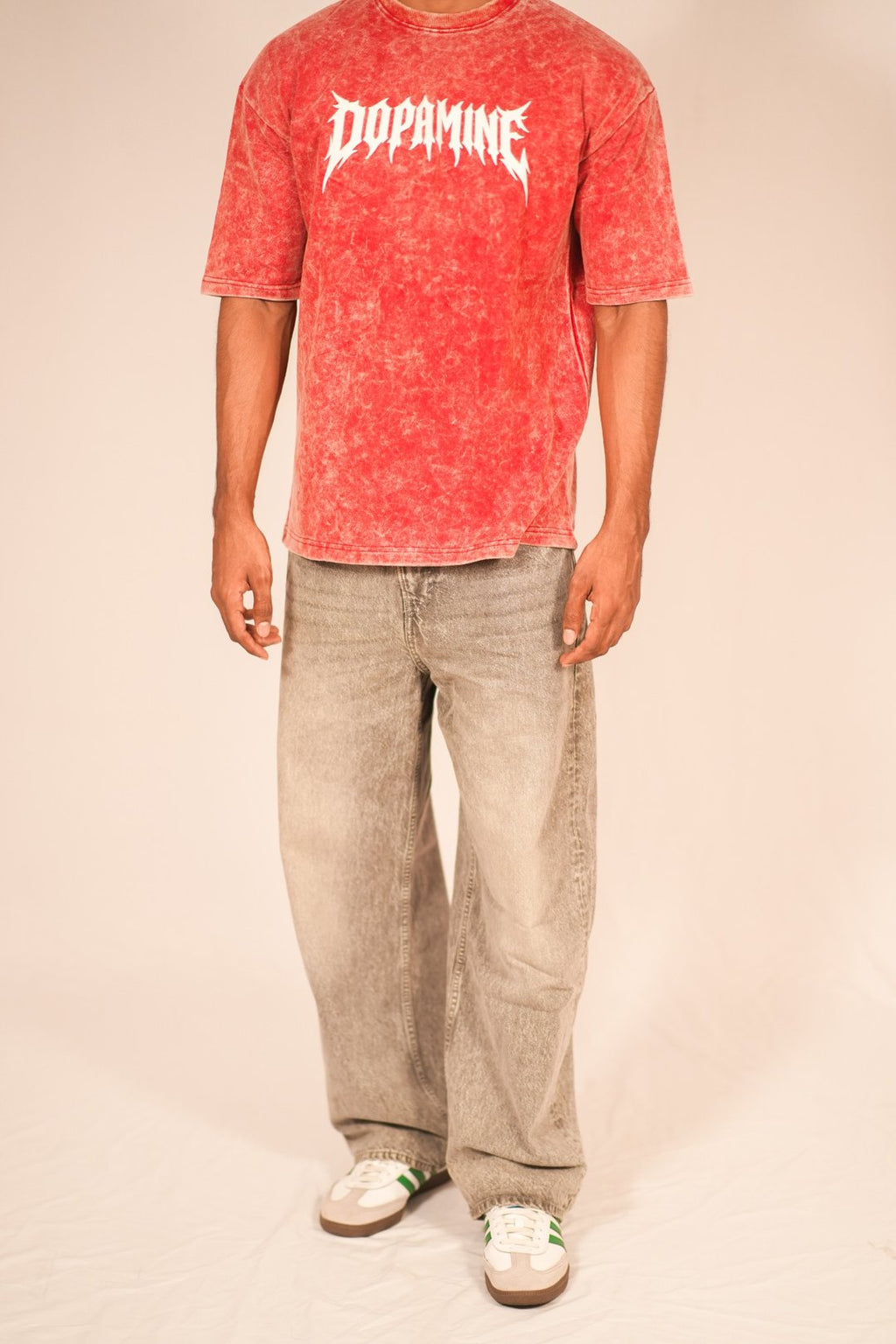Dopamine Acid Wash Oversized T-Shirt – Red