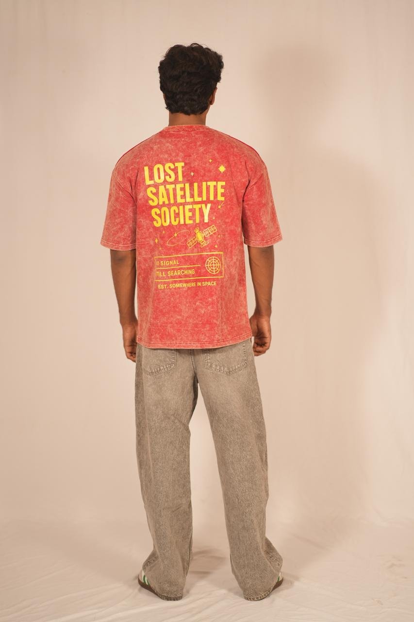Dopamine Acid Wash Oversized T-Shirt – Red