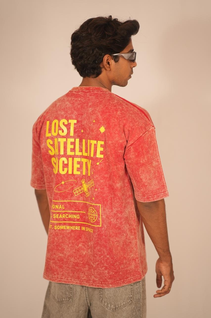 Dopamine Acid Wash Oversized T-Shirt – Red