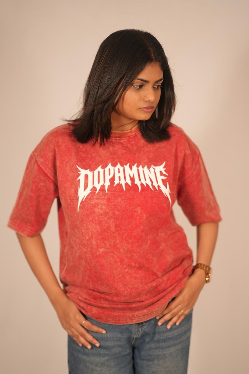 Dopamine Acid Wash Oversized T-Shirt – Red