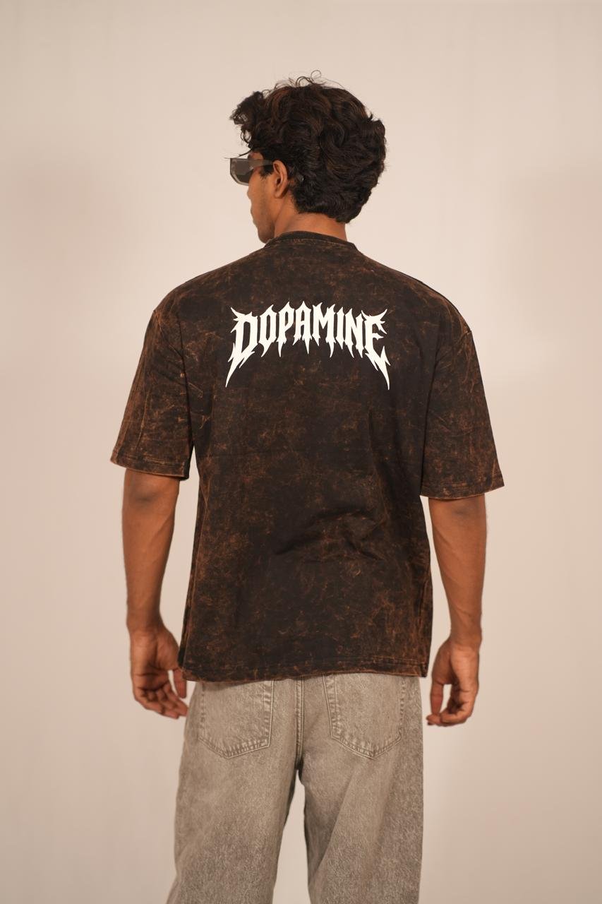 Dopamine Streetwear Oversized Tee – Black Acid Wash