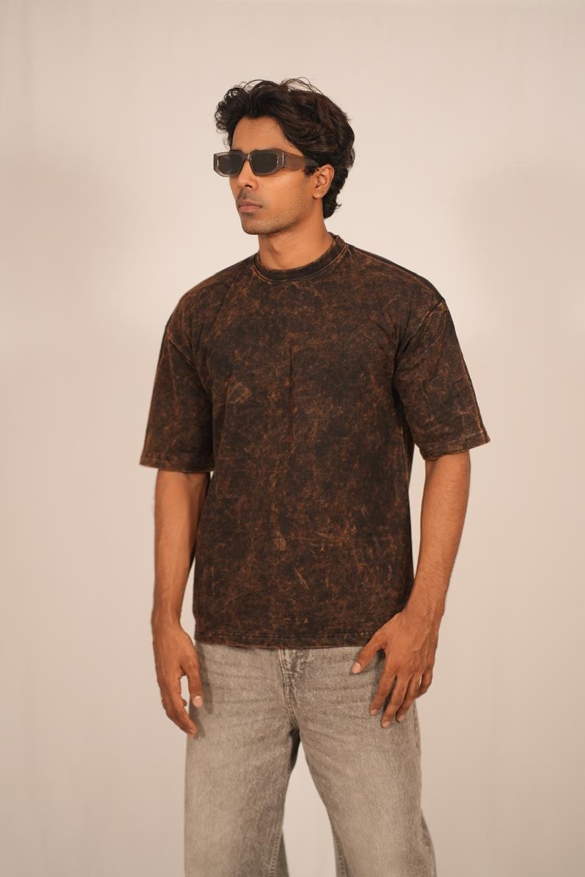 Dopamine Streetwear Oversized Tee – Black Acid Wash