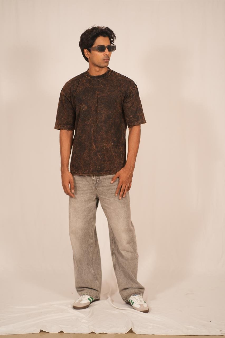 Dopamine Streetwear Oversized Tee – Black Acid Wash