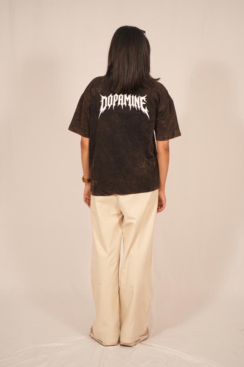 Dopamine Streetwear Oversized Tee – Black Acid Wash