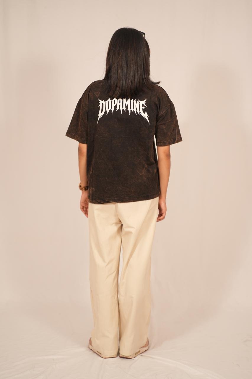 Dopamine Streetwear Oversized Tee – Black Acid Wash