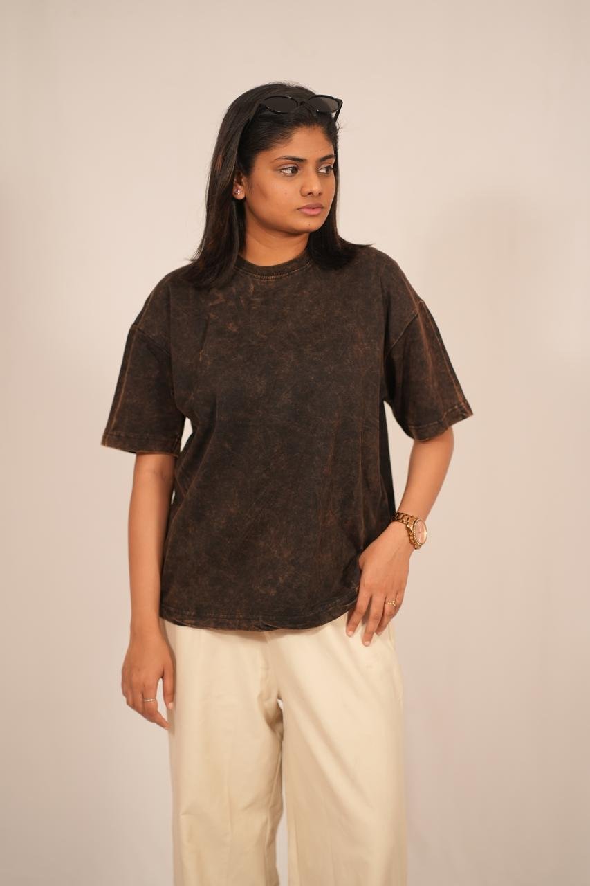 Dopamine Streetwear Oversized Tee – Black Acid Wash