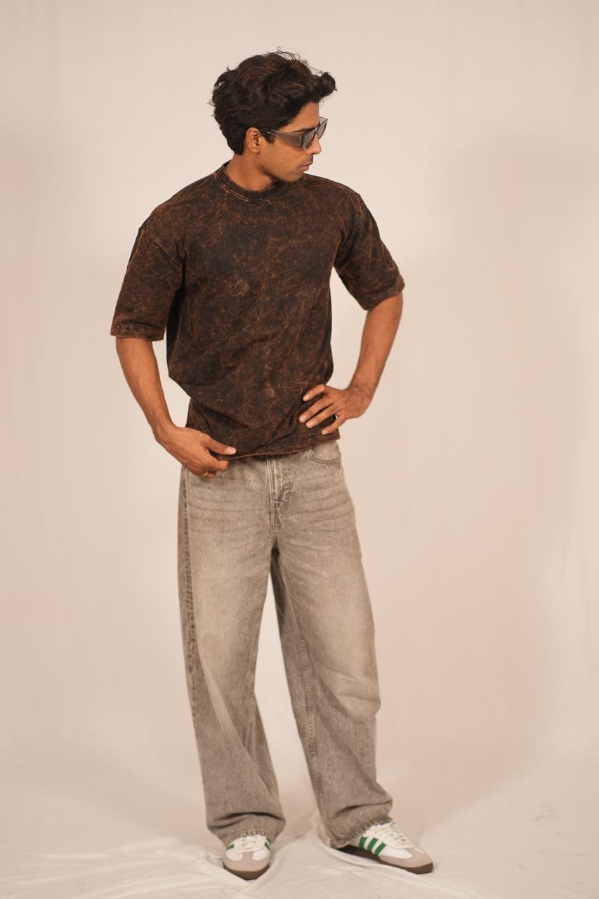 Dopamine Streetwear Oversized Tee – Black Acid Wash